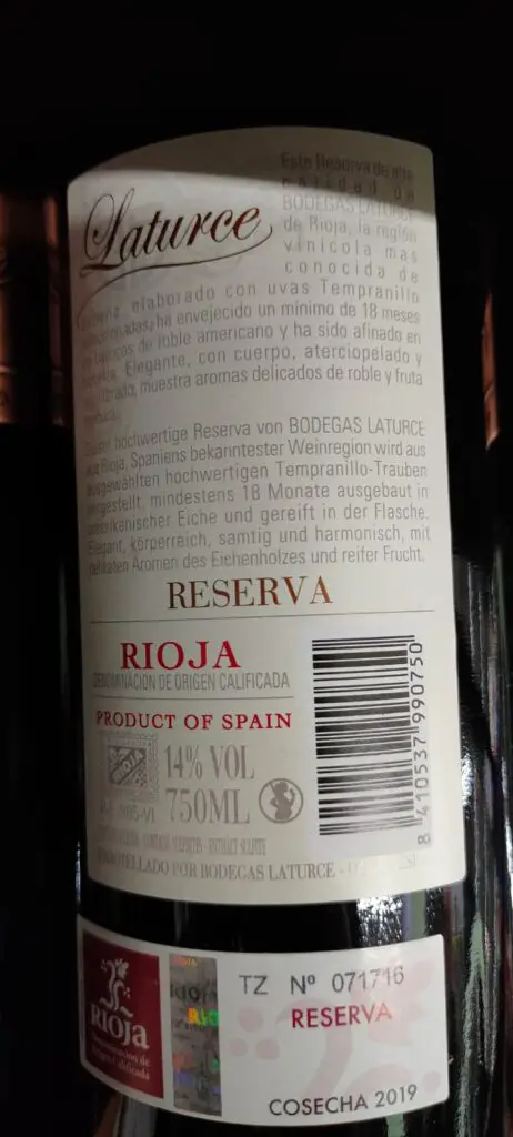 etiqueta vino tinto Rioja Laturce